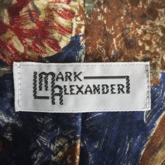 Vintage Mark Alexander Blue Tan Print 100% Silk Neck Tie Made in USA - Picture 5 of 6